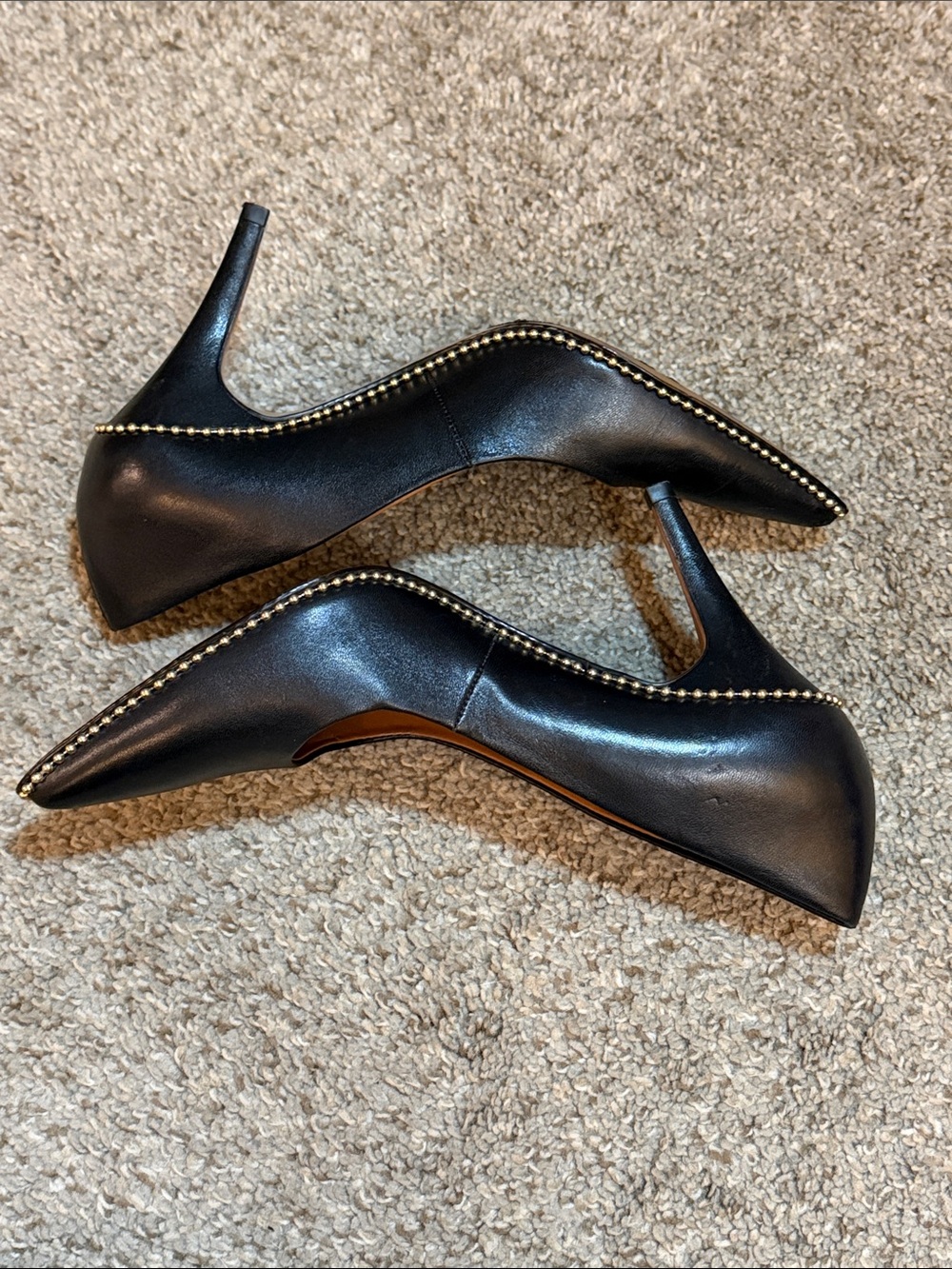 Coach Black Leather Gold Studded Trim Pointed Toe Stiletto Pumps Size 7 - Picture 5 of 13
